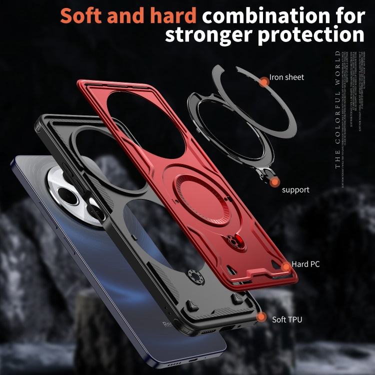 For Redmi 14C 4G / 5G / 14R 5G PC Hybrid TPU Armor MagSafe Ring Holder Phone Case