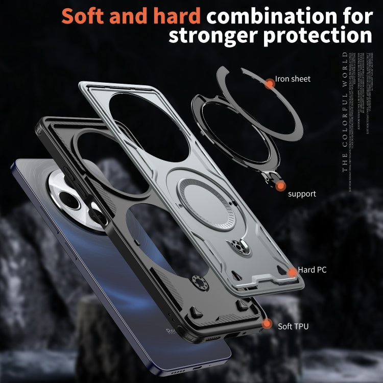 For Redmi 14C 4G / 5G / 14R 5G PC Hybrid TPU Armor MagSafe Ring Holder Phone Case