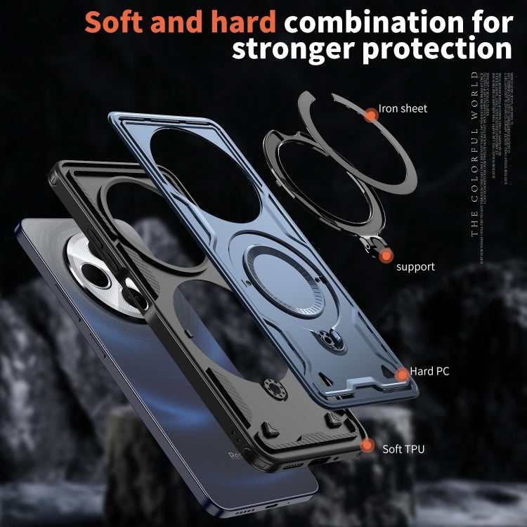 For Redmi 14C 4G / 5G / 14R 5G PC Hybrid TPU Armor MagSafe Ring Holder Phone Case