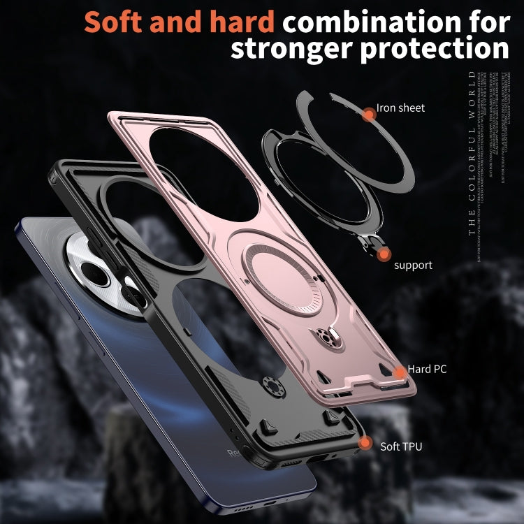 For Redmi 14C 4G / 5G / 14R 5G PC Hybrid TPU Armor MagSafe Ring Holder Phone Case