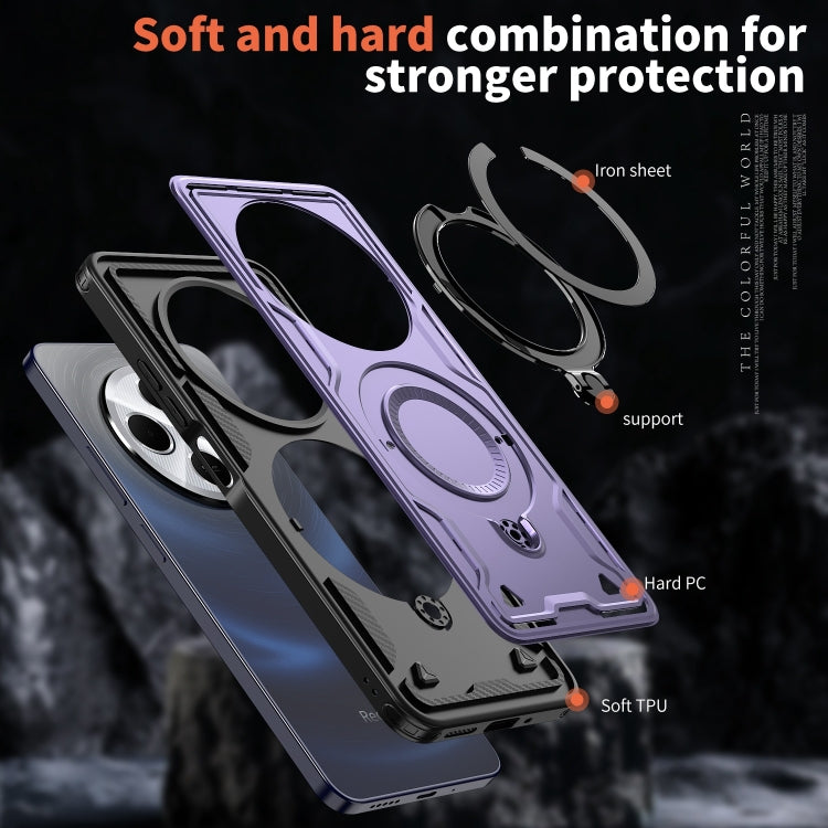For Redmi 14C 4G / 5G / 14R 5G PC Hybrid TPU Armor MagSafe Ring Holder Phone Case