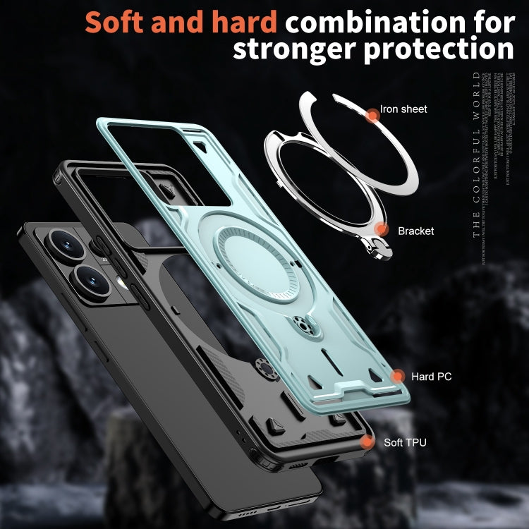 For Redmi Note 13 5G PC Hybrid TPU Armor MagSafe Ring Holder Phone Case