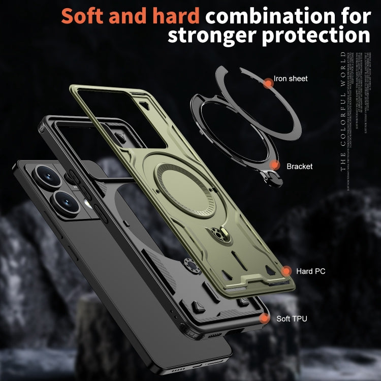 For Redmi Note 13 5G PC Hybrid TPU Armor MagSafe Ring Holder Phone Case
