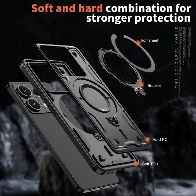 For Redmi Note 13 5G PC Hybrid TPU Armor MagSafe Ring Holder Phone Case