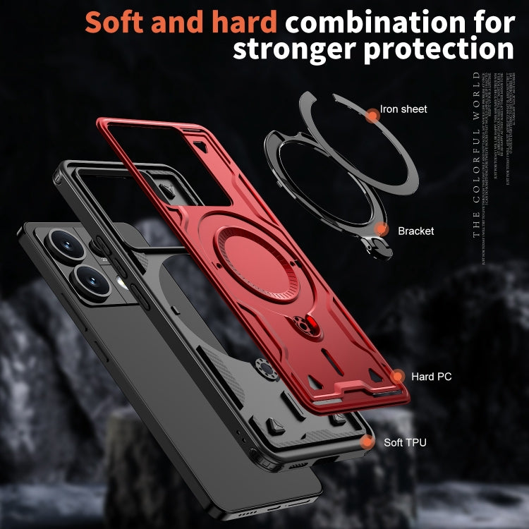 For Redmi Note 13 5G PC Hybrid TPU Armor MagSafe Ring Holder Phone Case