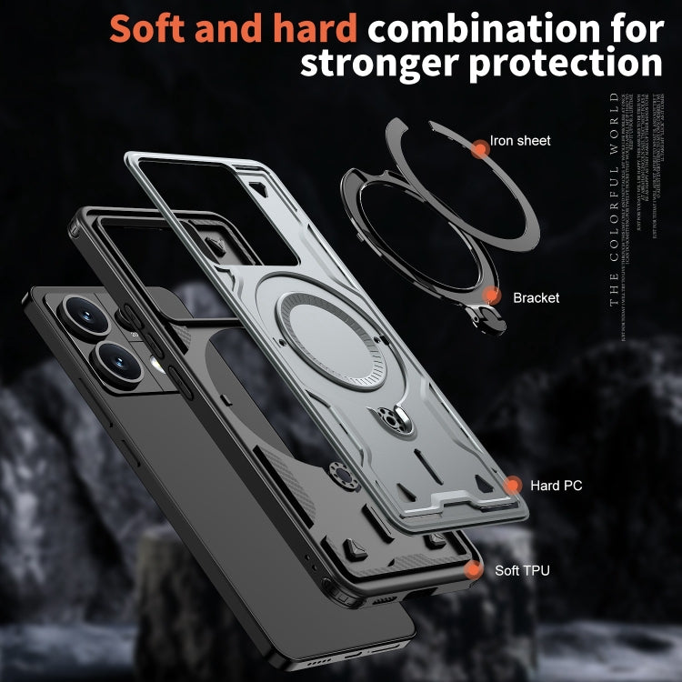 For Redmi Note 13 5G PC Hybrid TPU Armor MagSafe Ring Holder Phone Case