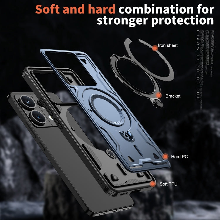 For Redmi Note 13 5G PC Hybrid TPU Armor MagSafe Ring Holder Phone Case