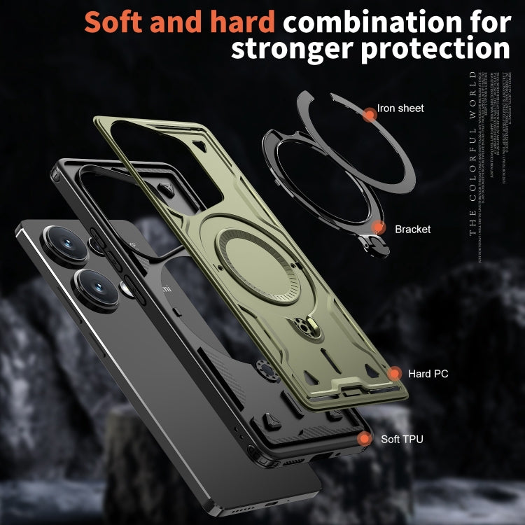 For Redmi Note 13 Pro 4G PC Hybrid TPU Armor MagSafe Ring Holder Phone Case