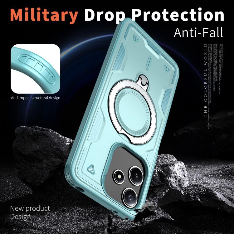For Redmi 12 5G PC Hybrid TPU Armor MagSafe Ring Holder Phone Case