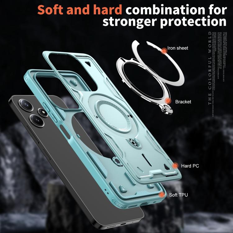 For Redmi 12 5G PC Hybrid TPU Armor MagSafe Ring Holder Phone Case