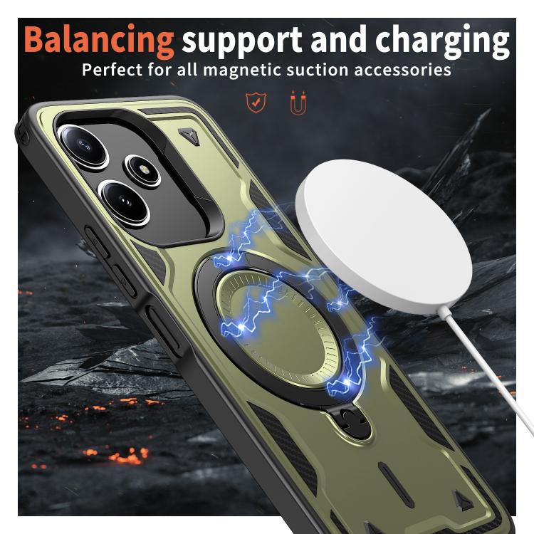 For Redmi 12 5G PC Hybrid TPU Armor MagSafe Ring Holder Phone Case