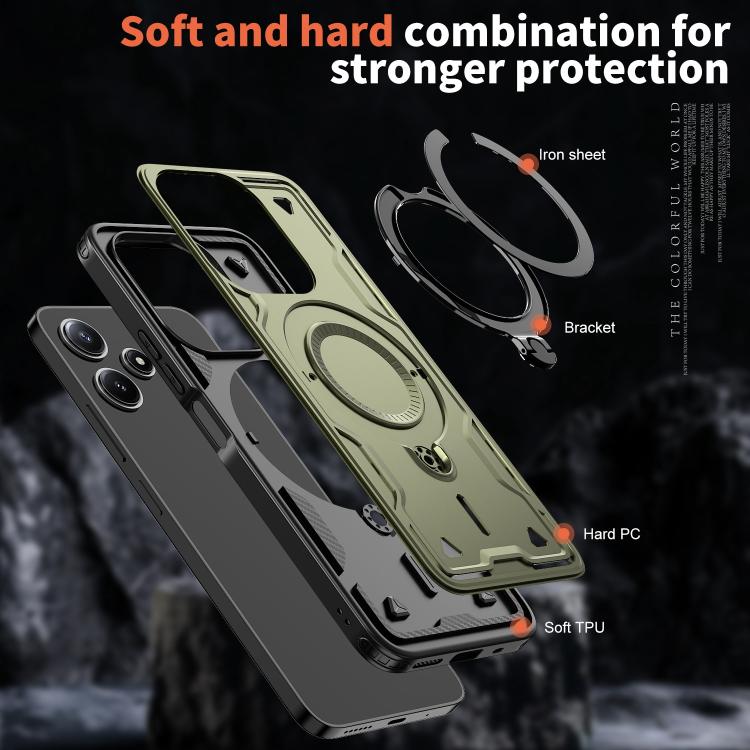 For Redmi 12 5G PC Hybrid TPU Armor MagSafe Ring Holder Phone Case