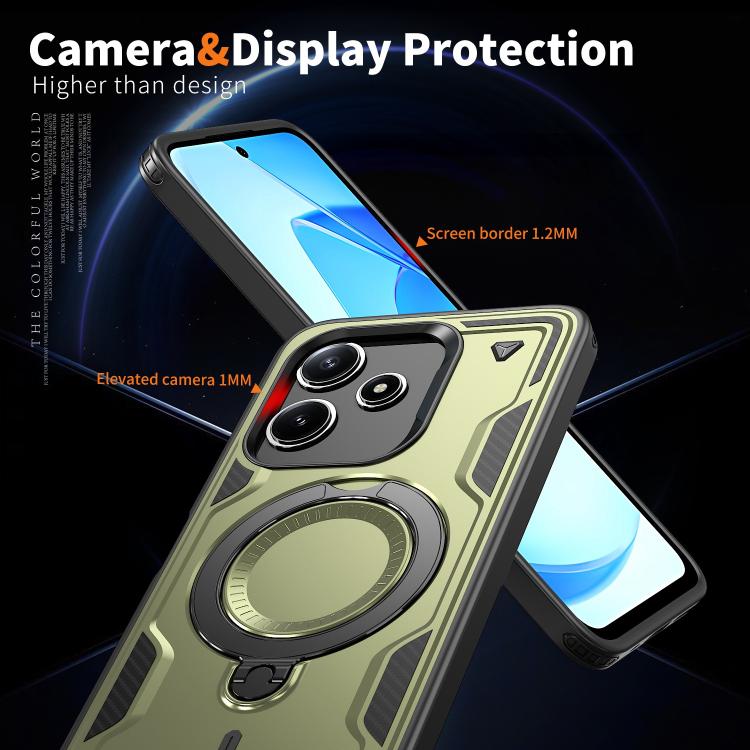 For Redmi 12 5G PC Hybrid TPU Armor MagSafe Ring Holder Phone Case
