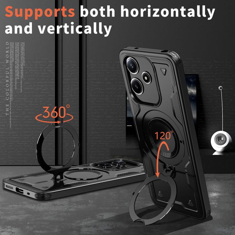 For Redmi 12 5G PC Hybrid TPU Armor MagSafe Ring Holder Phone Case