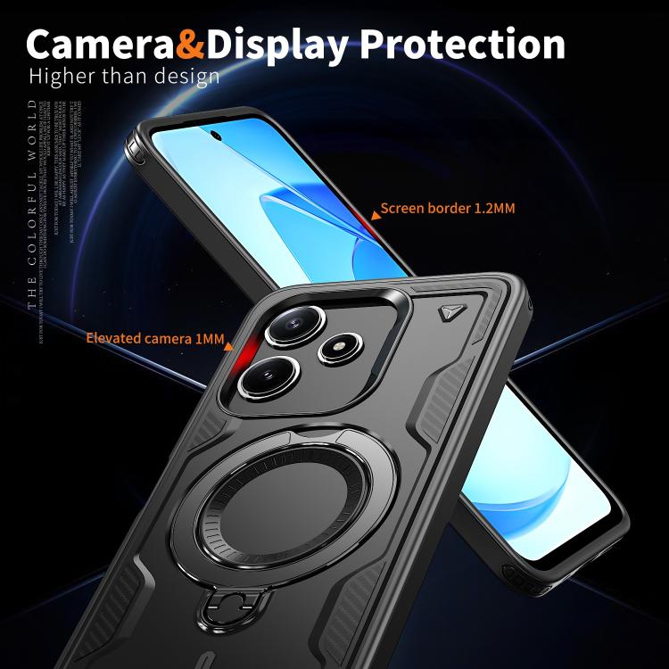 For Redmi 12 5G PC Hybrid TPU Armor MagSafe Ring Holder Phone Case