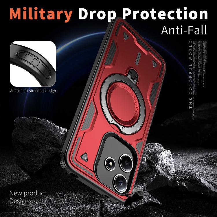 For Redmi 12 5G PC Hybrid TPU Armor MagSafe Ring Holder Phone Case
