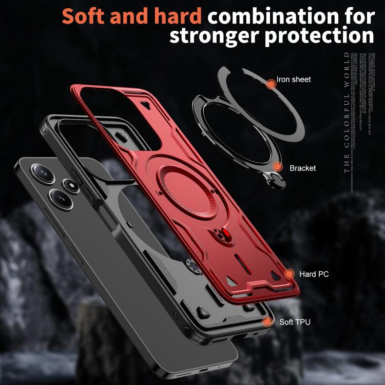 For Redmi 12 5G PC Hybrid TPU Armor MagSafe Ring Holder Phone Case