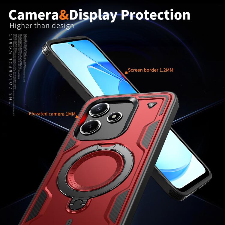 For Redmi 12 5G PC Hybrid TPU Armor MagSafe Ring Holder Phone Case