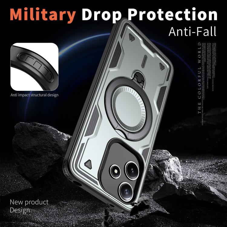 For Redmi 12 5G PC Hybrid TPU Armor MagSafe Ring Holder Phone Case