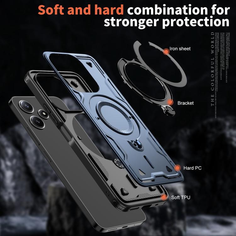 For Redmi 12 5G PC Hybrid TPU Armor MagSafe Ring Holder Phone Case