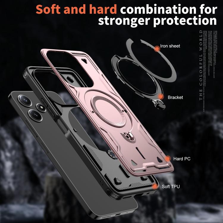 For Redmi 12 5G PC Hybrid TPU Armor MagSafe Ring Holder Phone Case