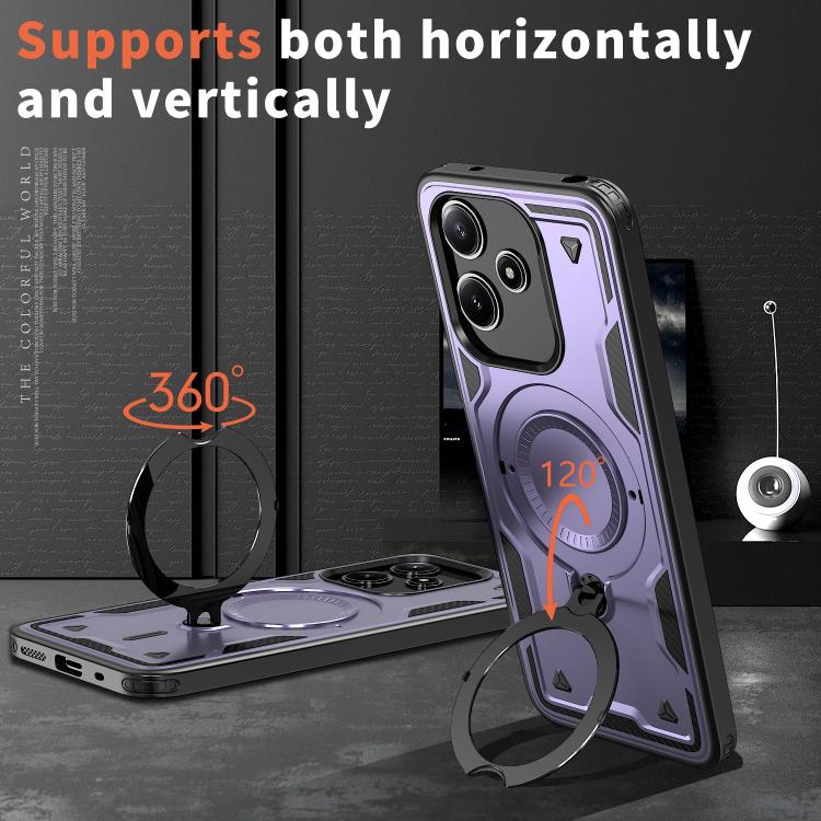 For Redmi 12 5G PC Hybrid TPU Armor MagSafe Ring Holder Phone Case