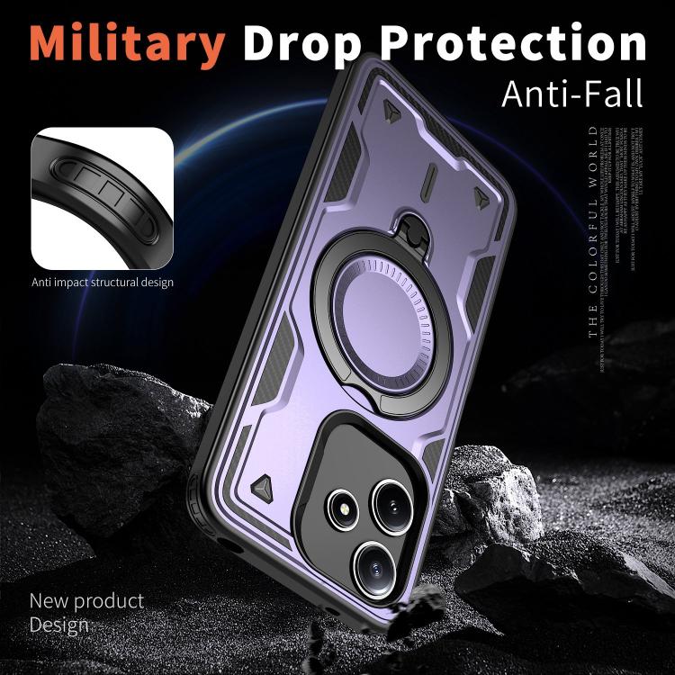 For Redmi 12 5G PC Hybrid TPU Armor MagSafe Ring Holder Phone Case