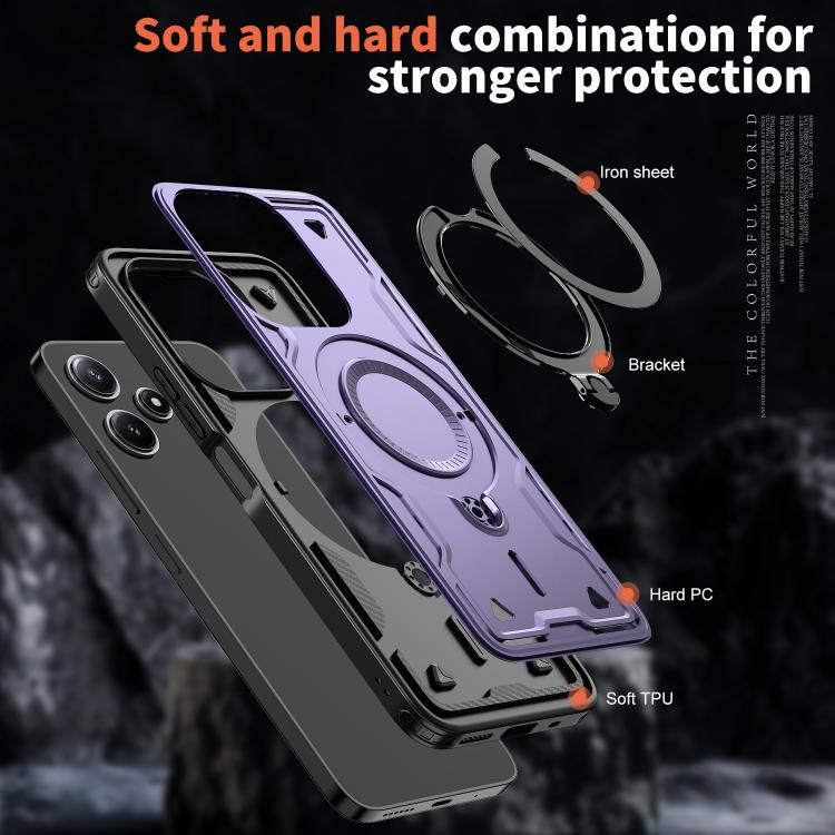 For Redmi 12 5G PC Hybrid TPU Armor MagSafe Ring Holder Phone Case