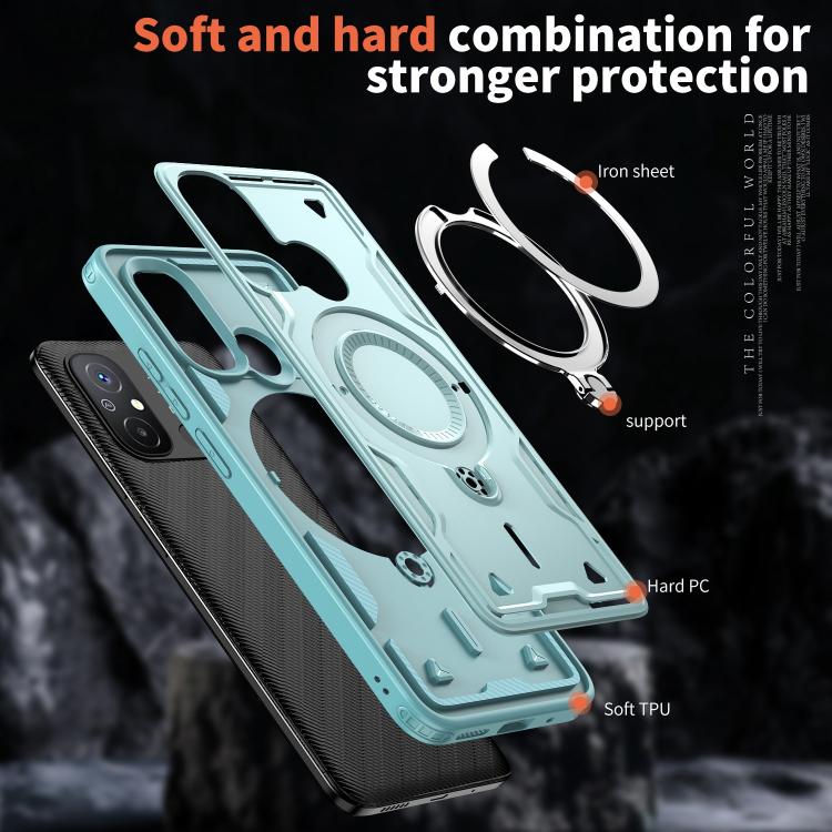 For Redmi 12C 4G PC Hybrid TPU Armor MagSafe Ring Holder Phone Case