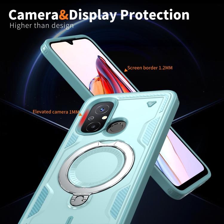 For Redmi 12C 4G PC Hybrid TPU Armor MagSafe Ring Holder Phone Case