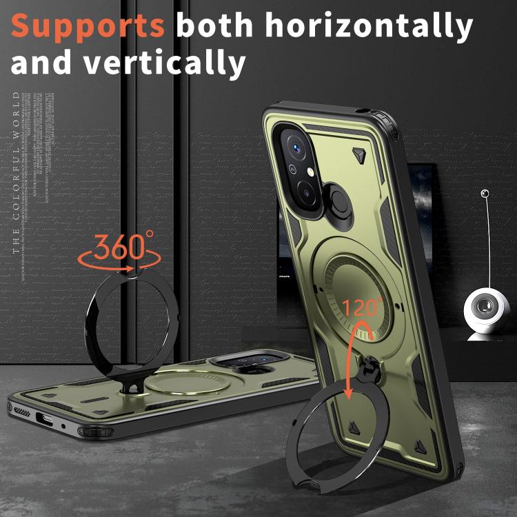 For Redmi 12C 4G PC Hybrid TPU Armor MagSafe Ring Holder Phone Case