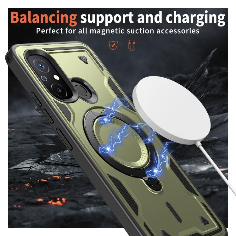 For Redmi 12C 4G PC Hybrid TPU Armor MagSafe Ring Holder Phone Case