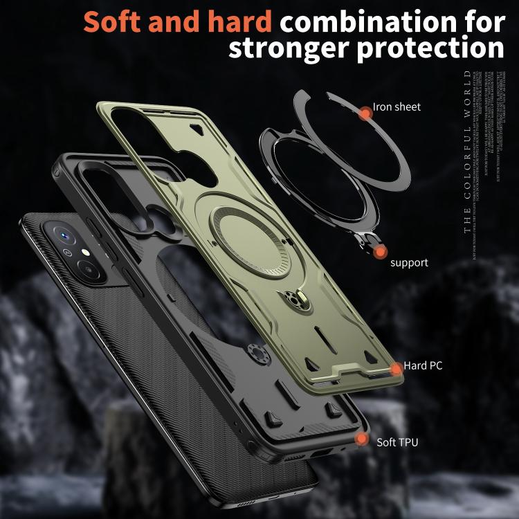 For Redmi 12C 4G PC Hybrid TPU Armor MagSafe Ring Holder Phone Case