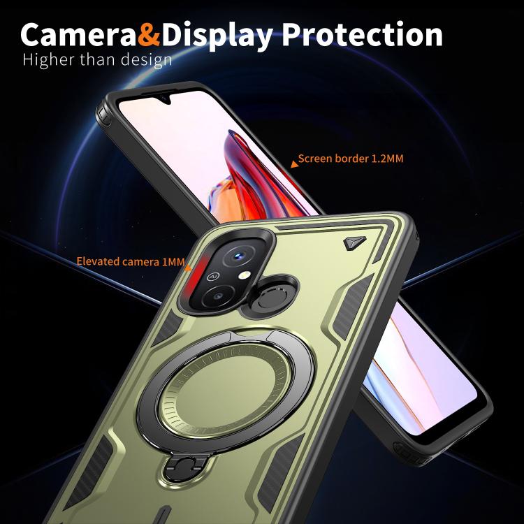For Redmi 12C 4G PC Hybrid TPU Armor MagSafe Ring Holder Phone Case