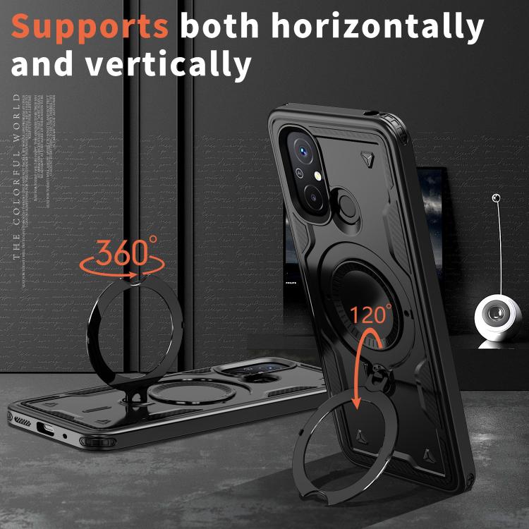 For Redmi 12C 4G PC Hybrid TPU Armor MagSafe Ring Holder Phone Case