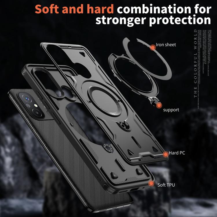 For Redmi 12C 4G PC Hybrid TPU Armor MagSafe Ring Holder Phone Case