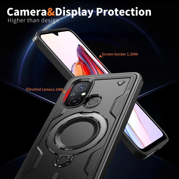 For Redmi 12C 4G PC Hybrid TPU Armor MagSafe Ring Holder Phone Case
