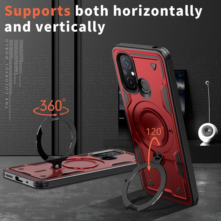 For Redmi 12C 4G PC Hybrid TPU Armor MagSafe Ring Holder Phone Case