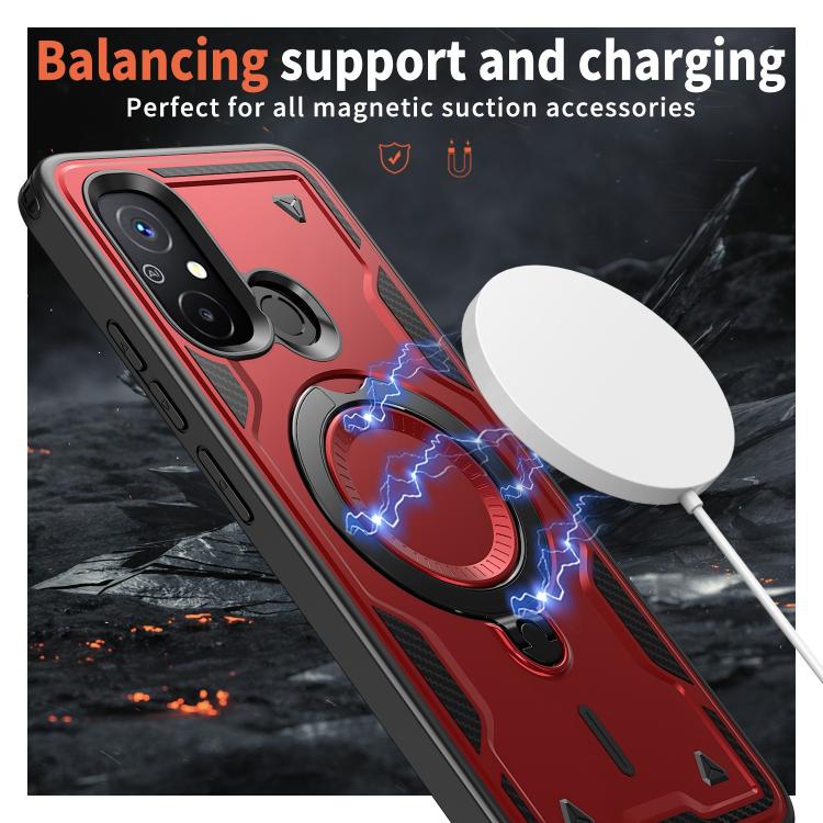 For Redmi 12C 4G PC Hybrid TPU Armor MagSafe Ring Holder Phone Case