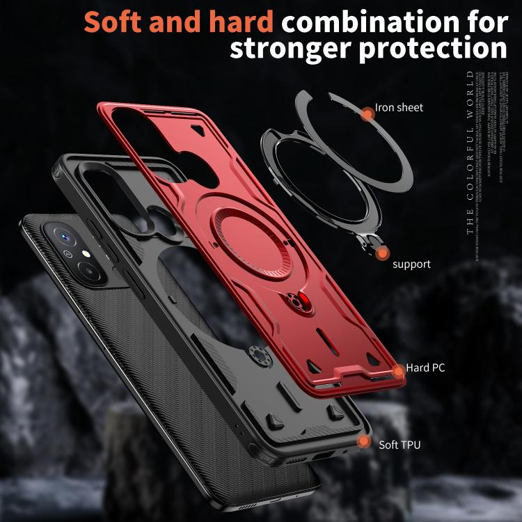 For Redmi 12C 4G PC Hybrid TPU Armor MagSafe Ring Holder Phone Case