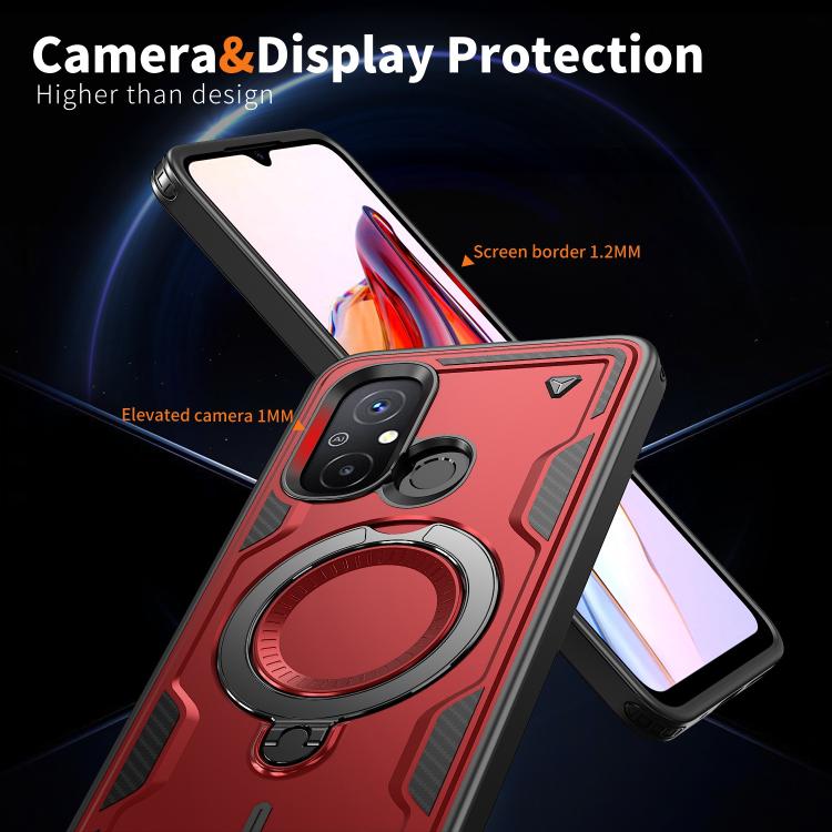 For Redmi 12C 4G PC Hybrid TPU Armor MagSafe Ring Holder Phone Case