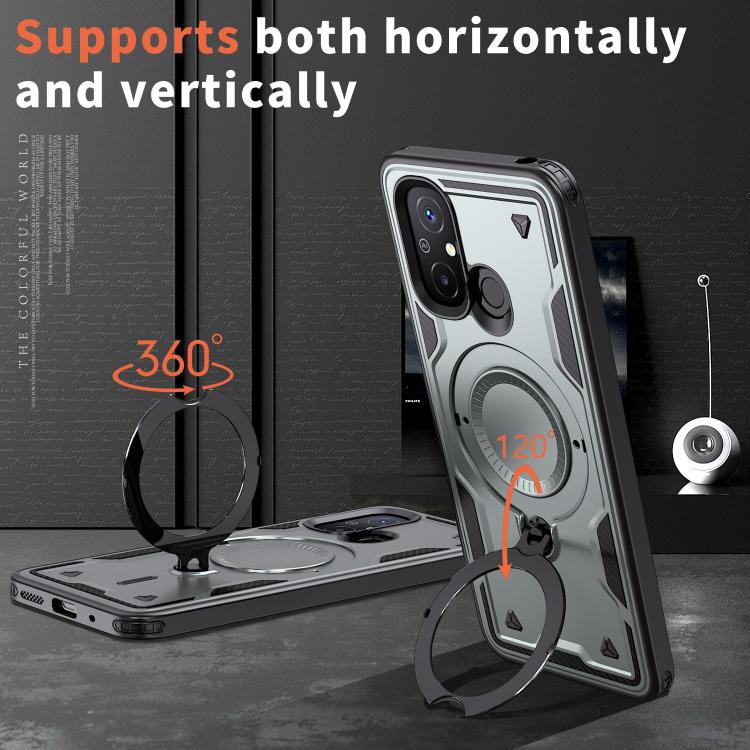 For Redmi 12C 4G PC Hybrid TPU Armor MagSafe Ring Holder Phone Case
