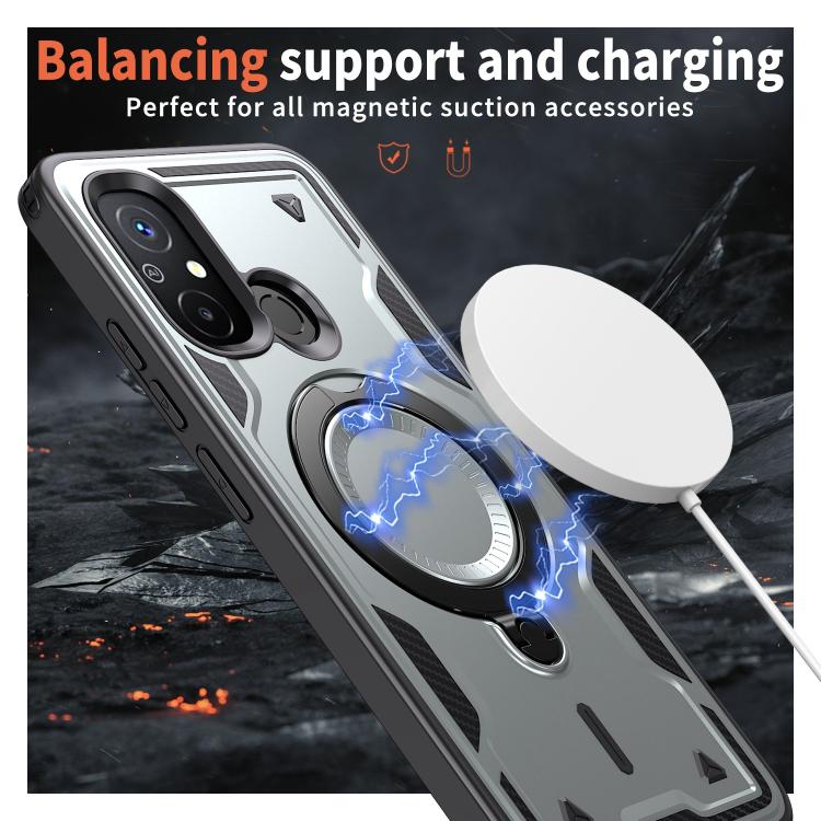 For Redmi 12C 4G PC Hybrid TPU Armor MagSafe Ring Holder Phone Case