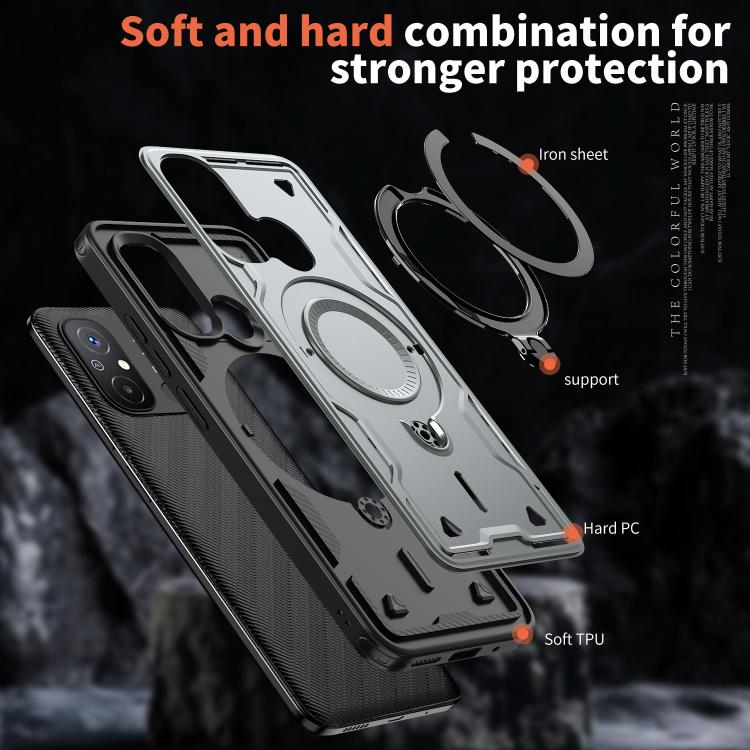 For Redmi 12C 4G PC Hybrid TPU Armor MagSafe Ring Holder Phone Case