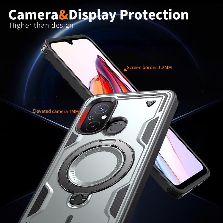 For Redmi 12C 4G PC Hybrid TPU Armor MagSafe Ring Holder Phone Case