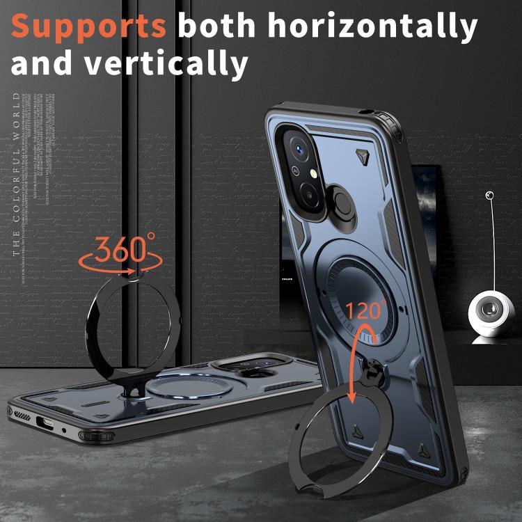 For Redmi 12C 4G PC Hybrid TPU Armor MagSafe Ring Holder Phone Case