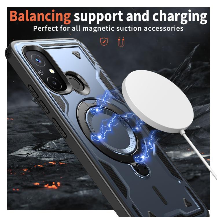 For Redmi 12C 4G PC Hybrid TPU Armor MagSafe Ring Holder Phone Case