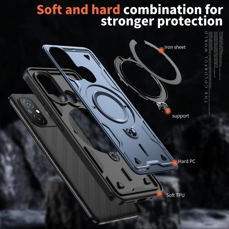 For Redmi 12C 4G PC Hybrid TPU Armor MagSafe Ring Holder Phone Case