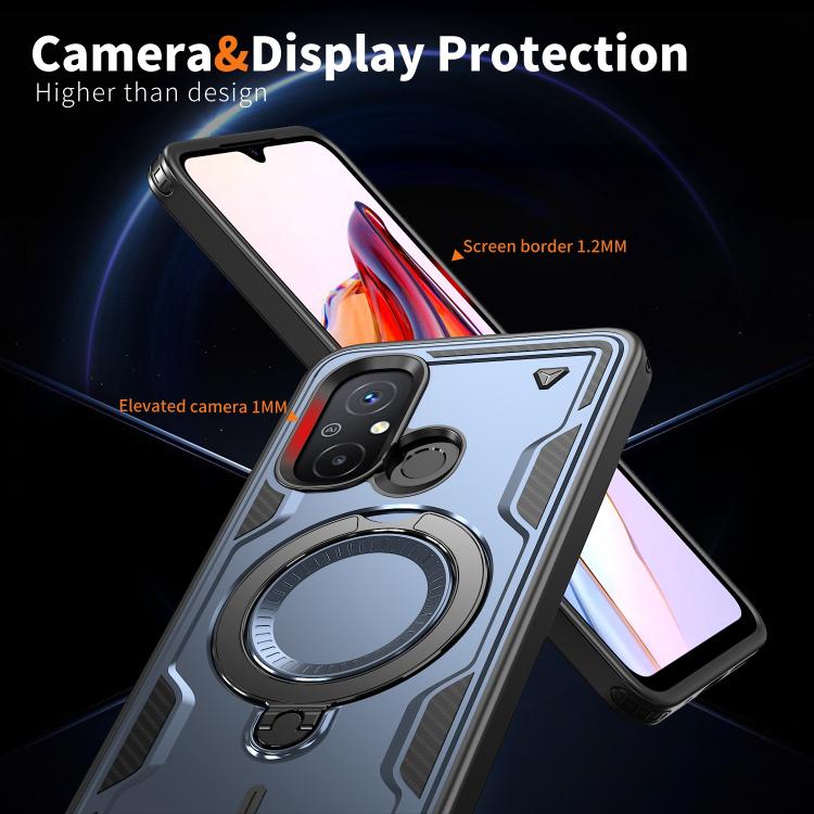 For Redmi 12C 4G PC Hybrid TPU Armor MagSafe Ring Holder Phone Case