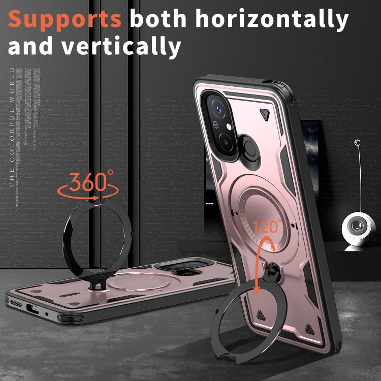 For Redmi 12C 4G PC Hybrid TPU Armor MagSafe Ring Holder Phone Case